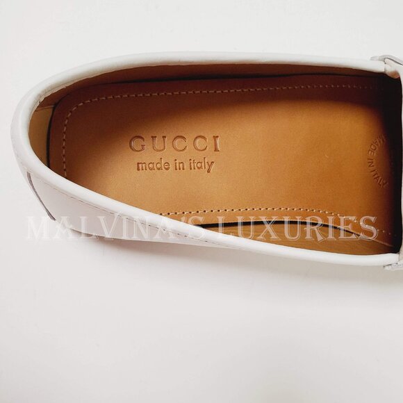 GUCCI SHOES MENS DRIVER MOCCASINS HORSEBIT WEB WHITE LEATHER sz 8.5G 9 - Picture 12 of 16